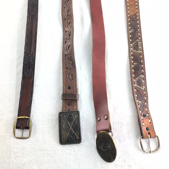 Vintage Lot of (4) Leather Western Belts Cowboy Rockabilly - Picture 1 of 11